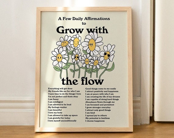 Daily Affirmations Retro Flowers Art Print