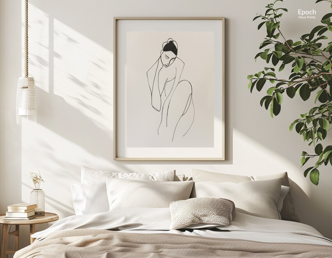 Seated Female Figure Minimalist Black Line Drawing Art Poster - Image 3