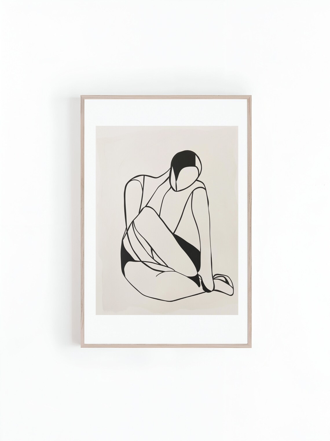 Seated Woman With Tucked Knees Abstract Line Drawing Art Print