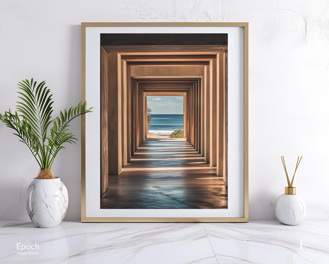 Beach Sunset Hallway Leading To Beach Wall Art Large Poster Geometric Hallway Architecture Print Instant - Image 3