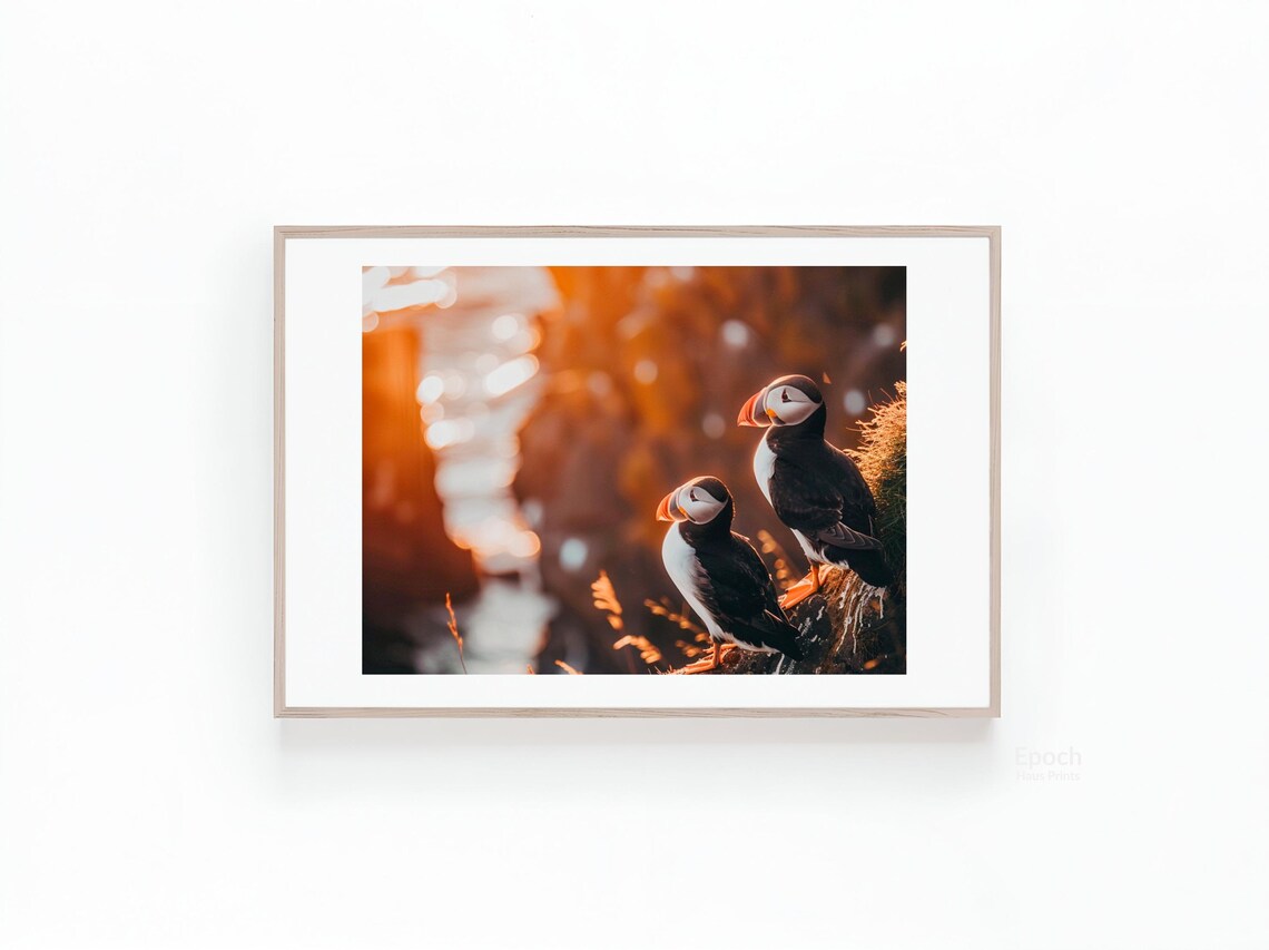 Puffin Penguins On Cliff In Iceland, Wildlife Photo