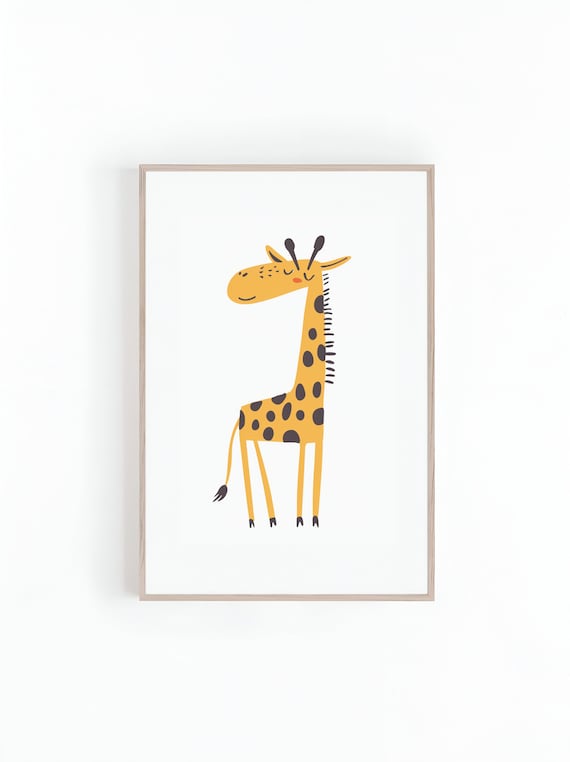 Cute Smiling Yellow Giraffe Kids Nursery Illustration Wall Art