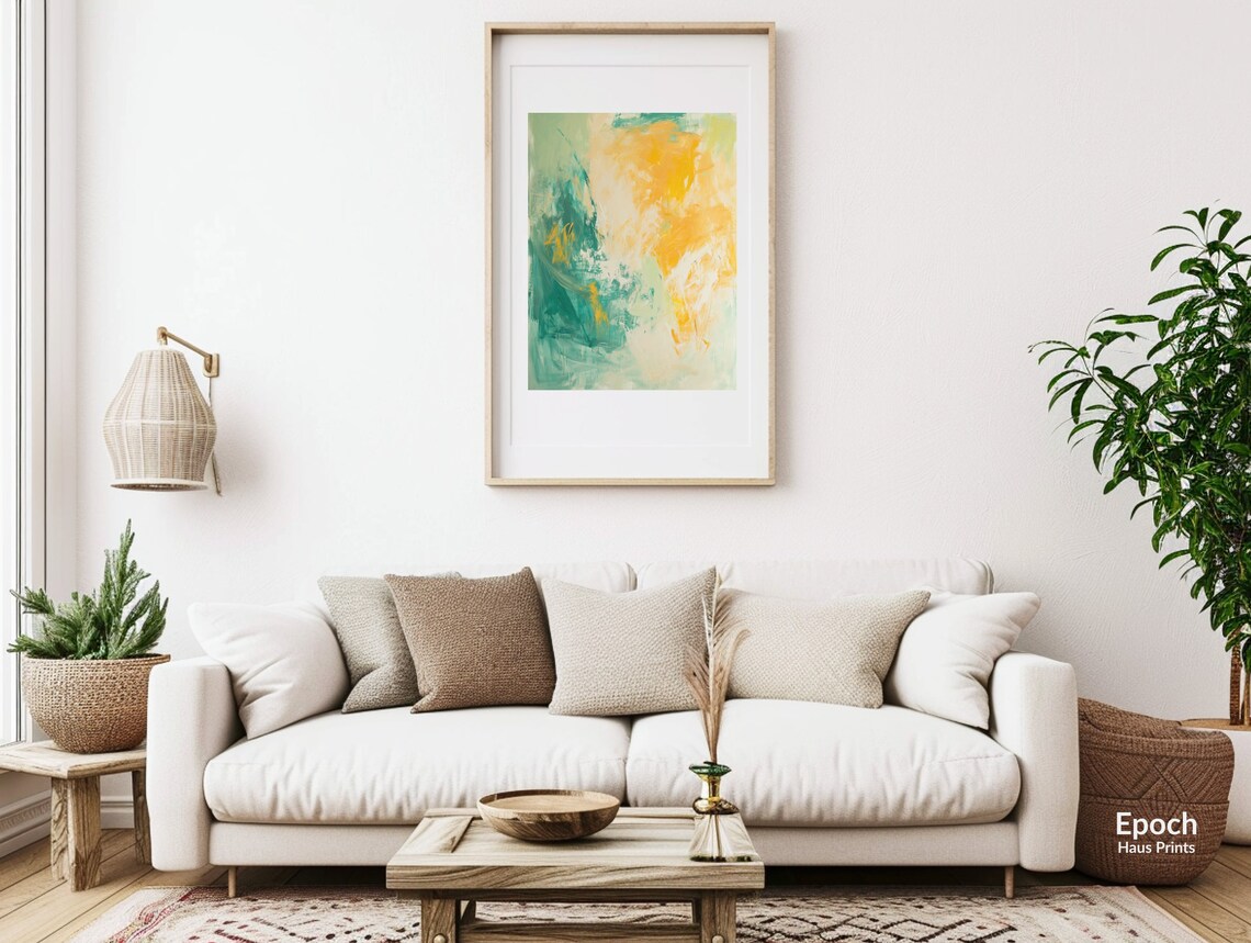Orange and Teal Abstract Oil Painting Art Print - Image 3