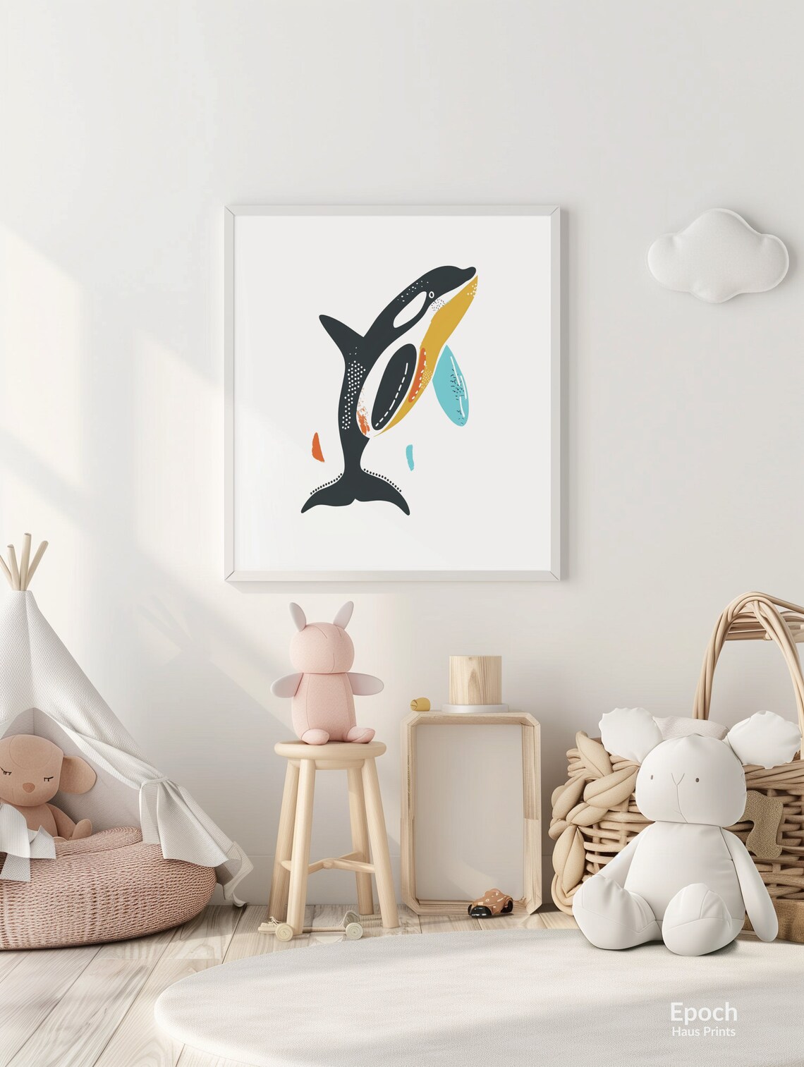 Stylized Jumping Orca In Bold Abstract Colors Kids Art Poster - Image 2