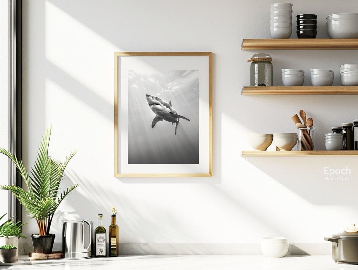 Shark Black-and-White Photograph, Marine Art Print - Image 3