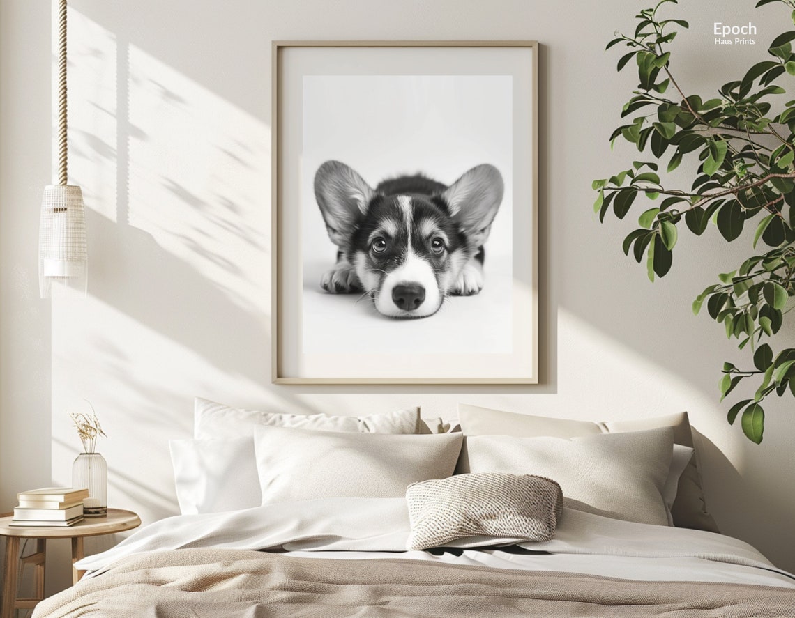 Corgi Photo Prints Black And White Photo Of Corgi Puppy Photo Of Puppies Dog Lover Gifts Instant Print - Image 2