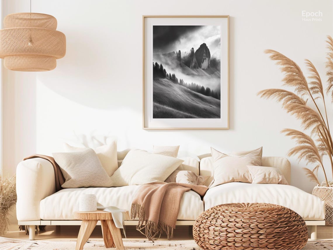 Photo Winding Trail Through Mountains Range Black And White Beautiful Landscape Photo Minimalist Wall Art Print Instant - Image 3