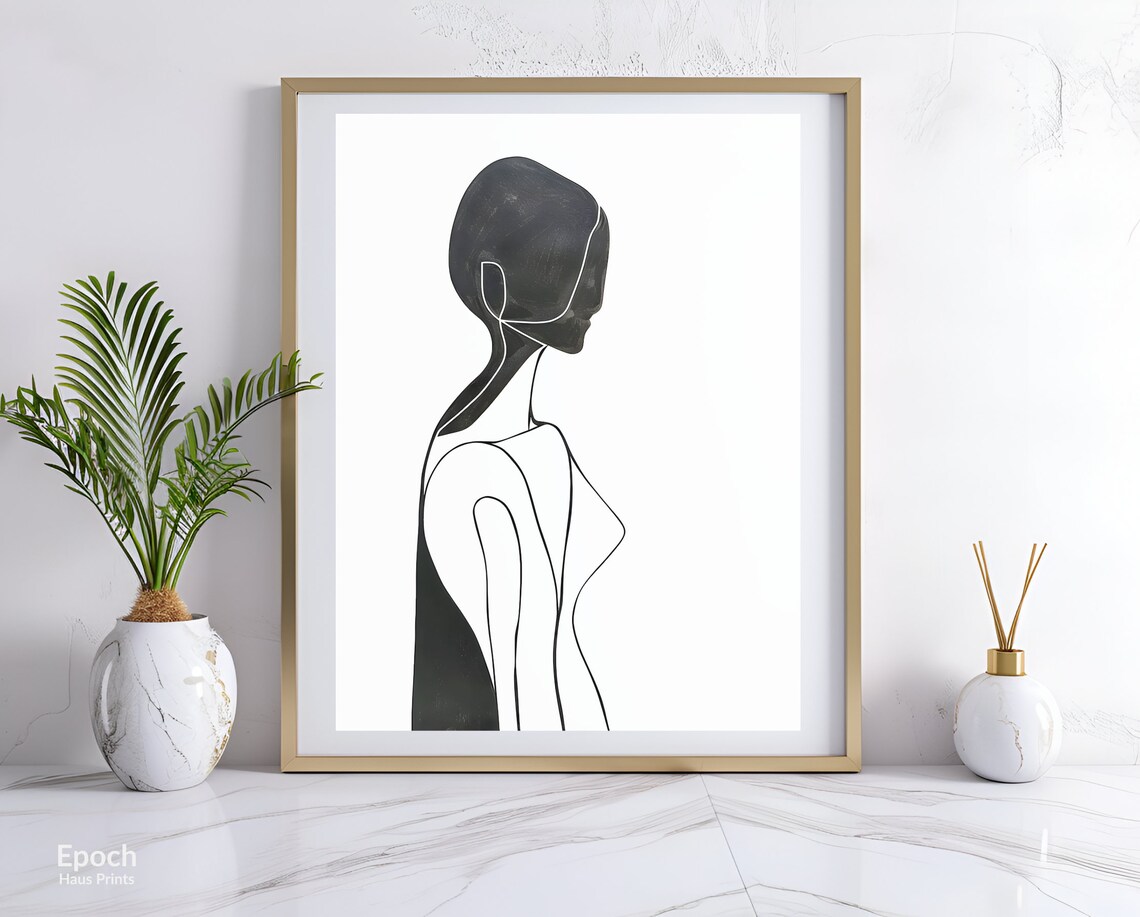 Standing Woman Silhouette Minimalist Single Line Drawing Art Print - Image 3