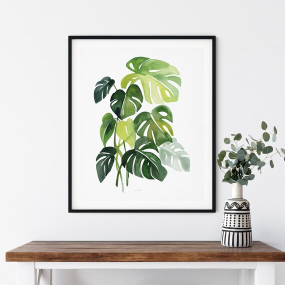 Monstera Botanical Watercolor Tropical Green Plant Wall Print
