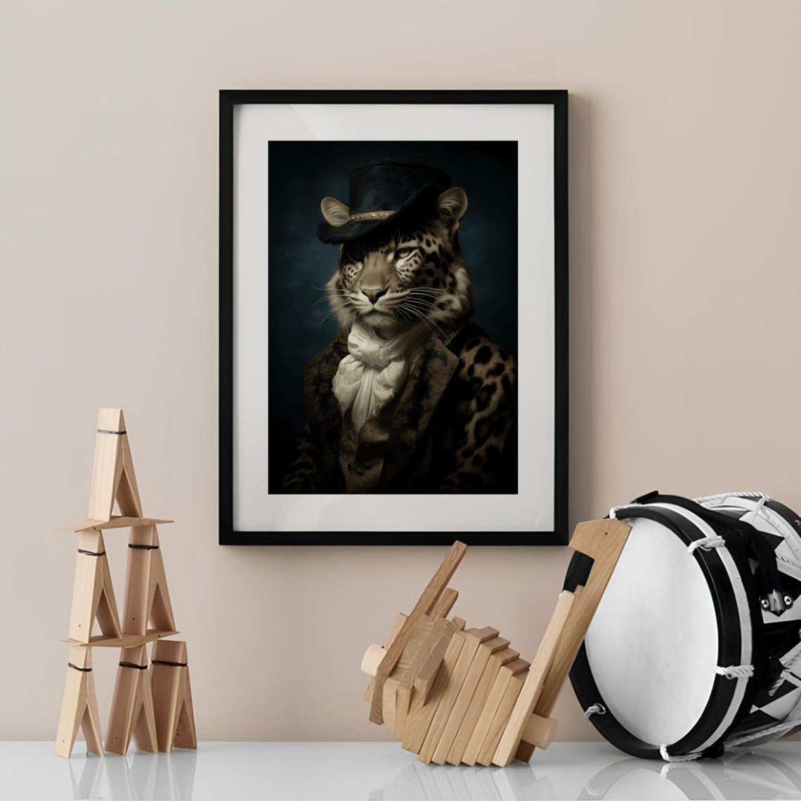 Victorian Leopard Gentleman Portrait In Top Hat Dark Academia Poster - Image 2