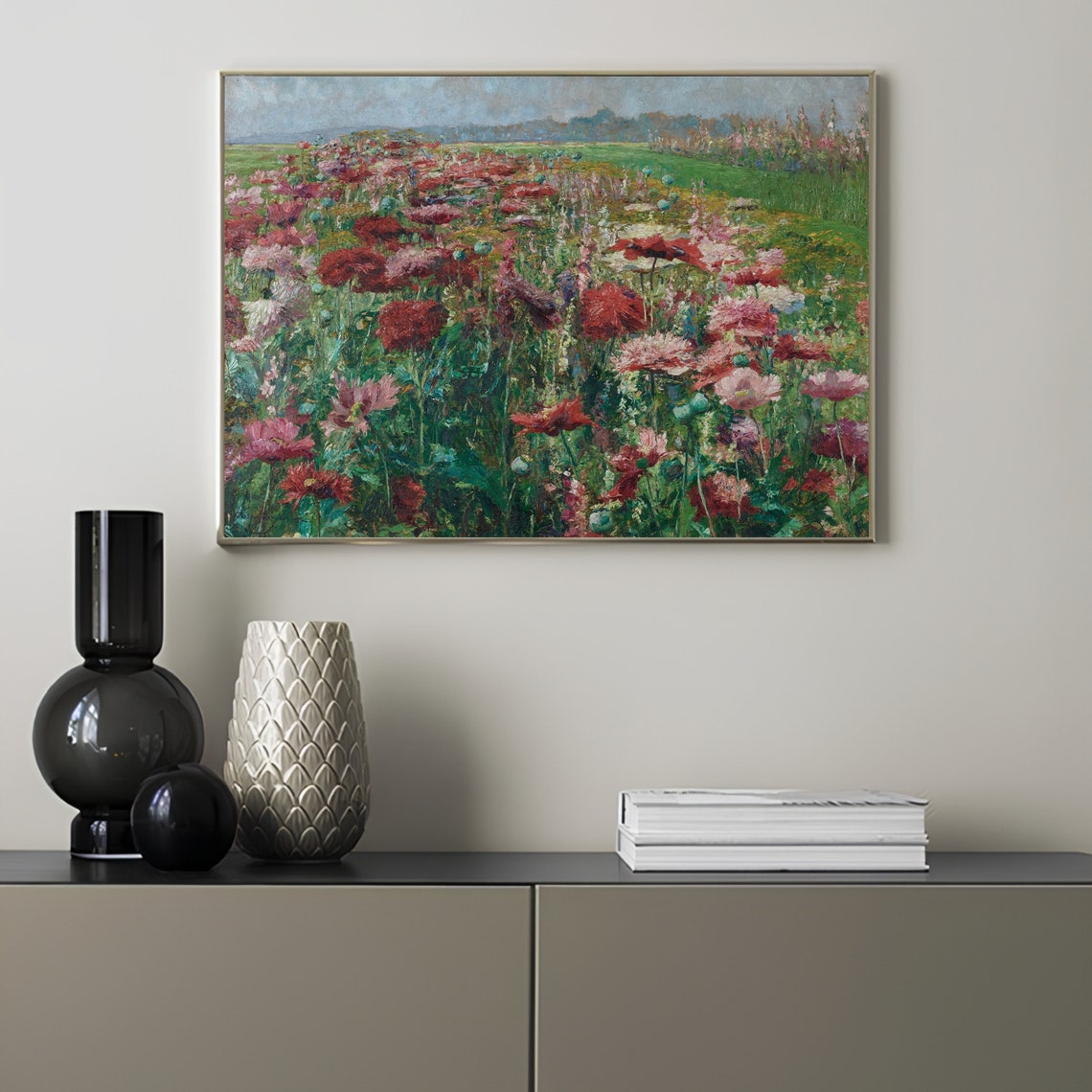 Vintage Wildflower Meadow Red Poppy Field Impressionist Poster - Image 3