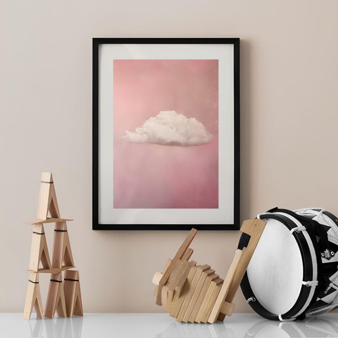 Cloud Print, Minimalist Pink Wall Art Poster - Image 3