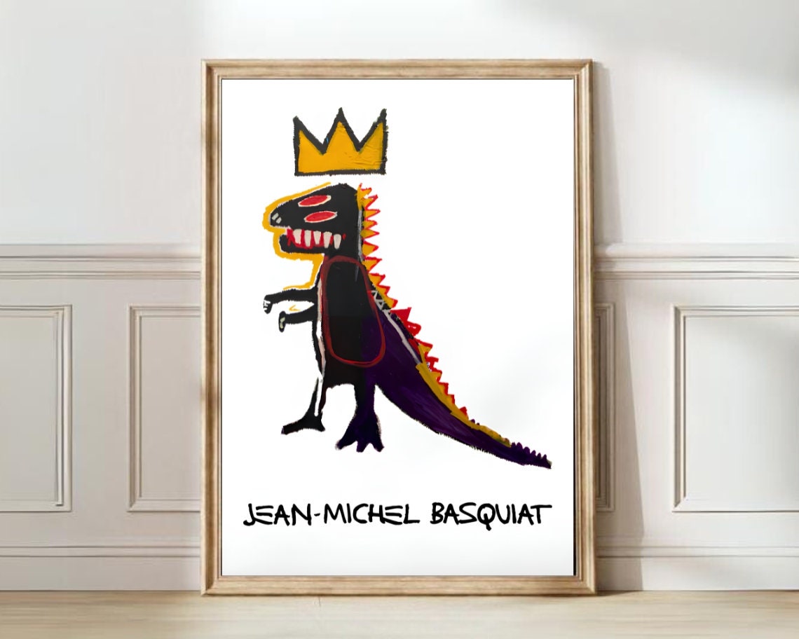 Jean-Michel Basquiat Crowned Dinosaur White Background Poster