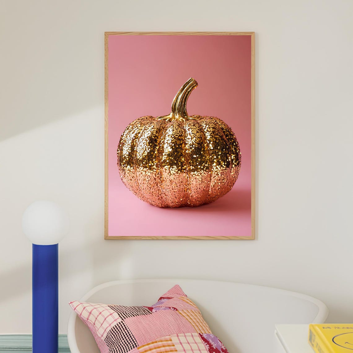 Gold Glitter Pumpkin Pink Fall Autumn Eclectic Kitchen Poster - Image 3