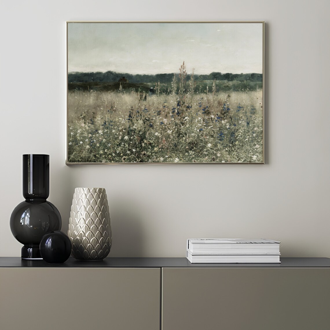 Vintage Meadow Landscape, Wildflower Field Art Print - Image 3