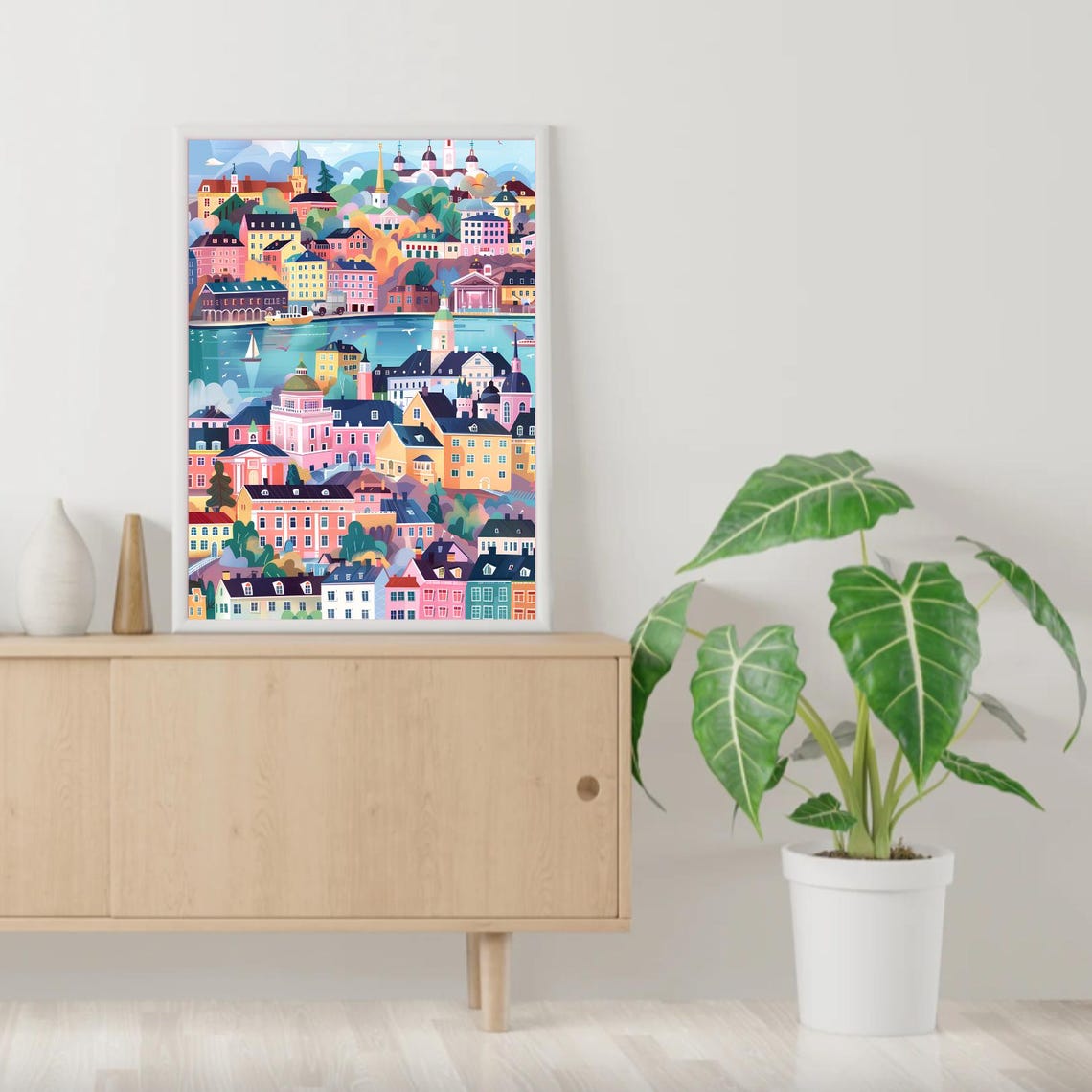 Helsinki Finland Harbor Cityscape Pastel Travel Scene Poster - Image 2