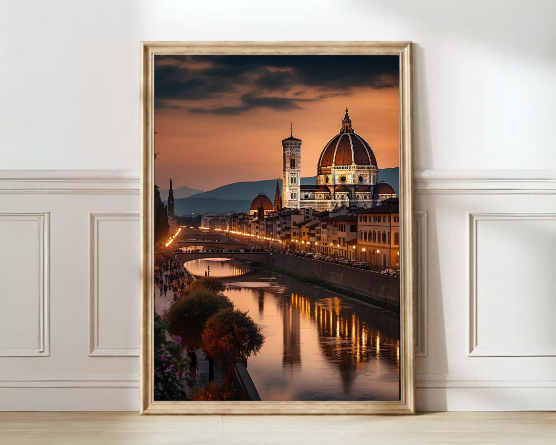 Florence Cathedral Duomo Sunset Arno River Italy Travel Poster