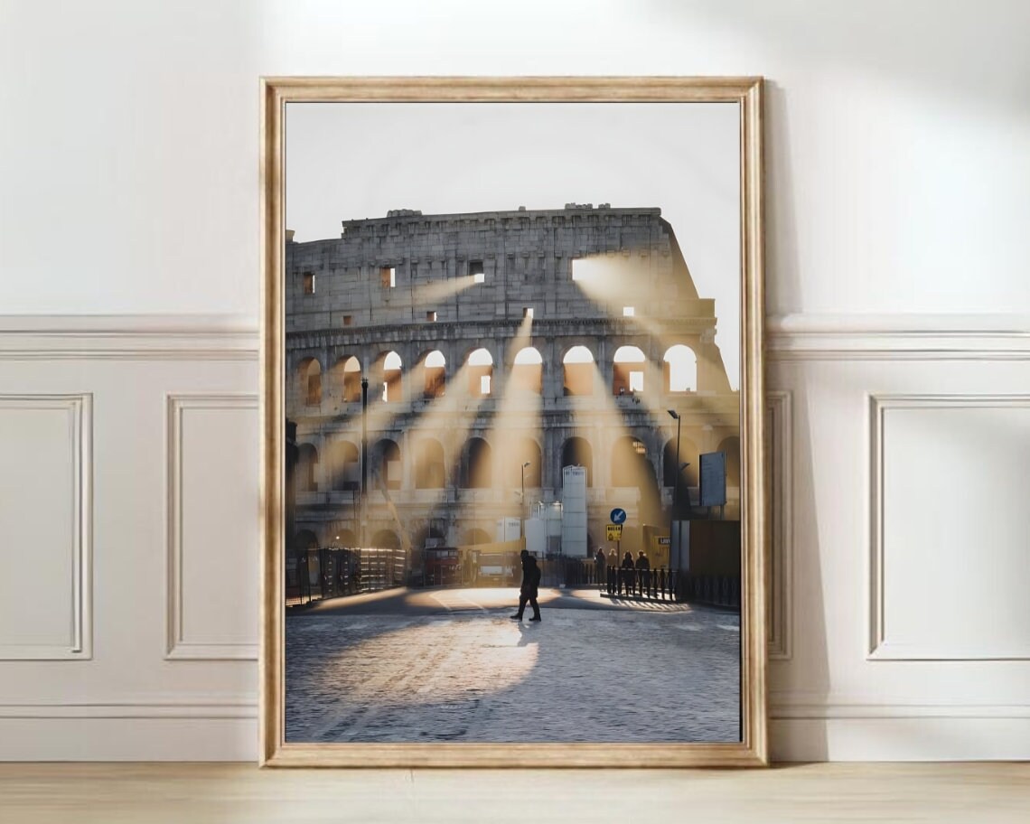 Rome Colosseum Morning Sunbeams Italy Travel Landmark Poster