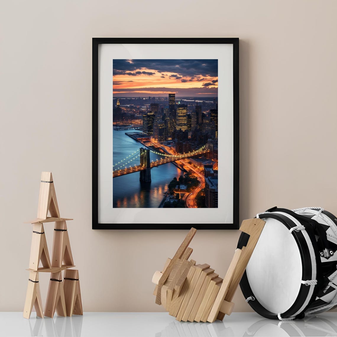 New York Brooklyn Bridge And Skyline At Dusk Photography Poster - Image 3