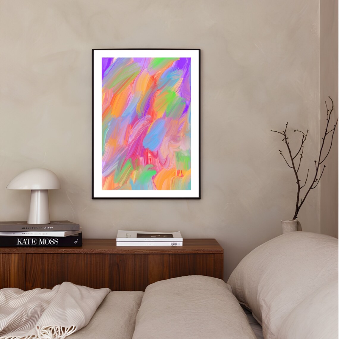 Rainbow Neon Abstract Brushstroke Colorful Modern Art Poster - Image 3