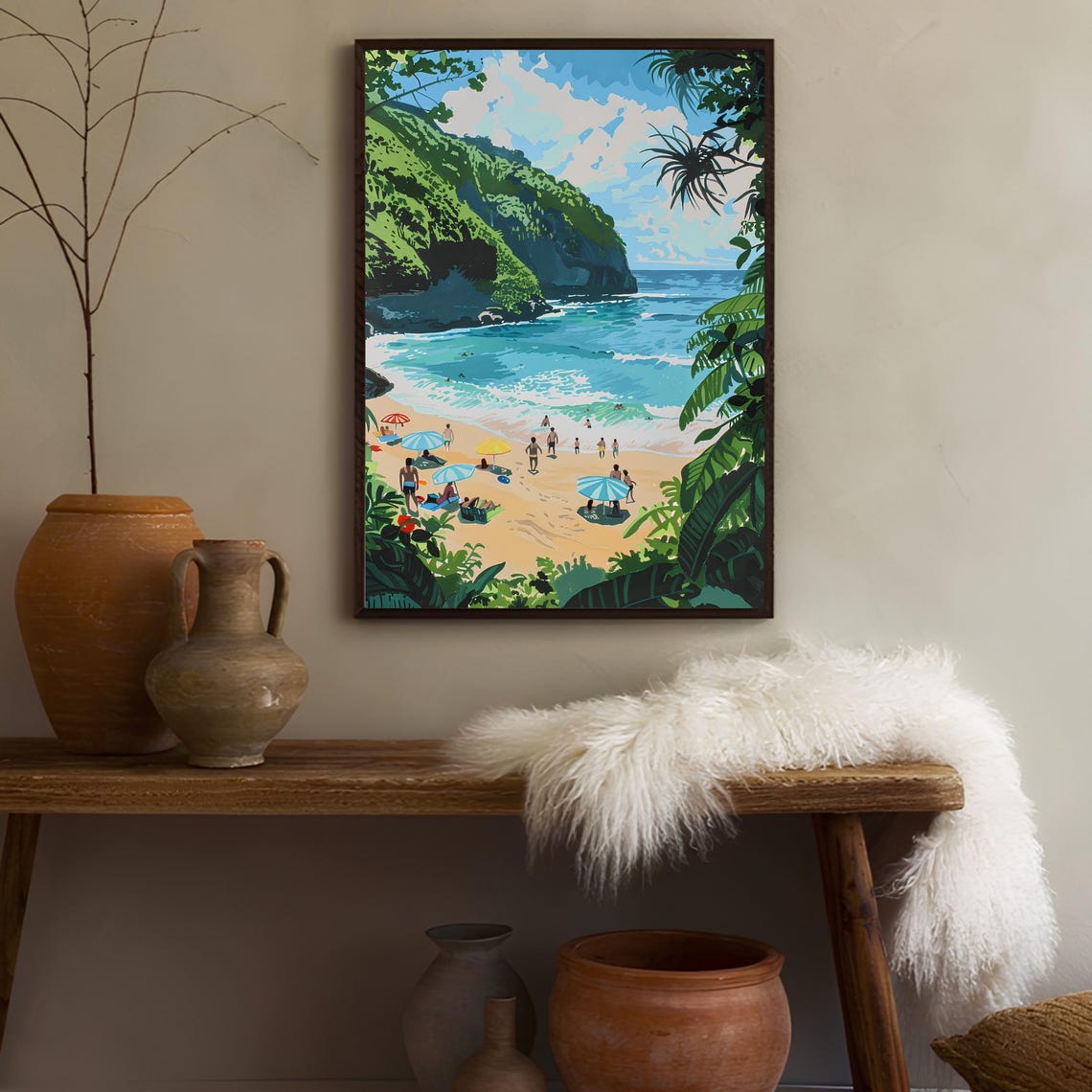 Capri Italy Secluded Beach Cove With Umbrellas Summer Art Poster - Image 2