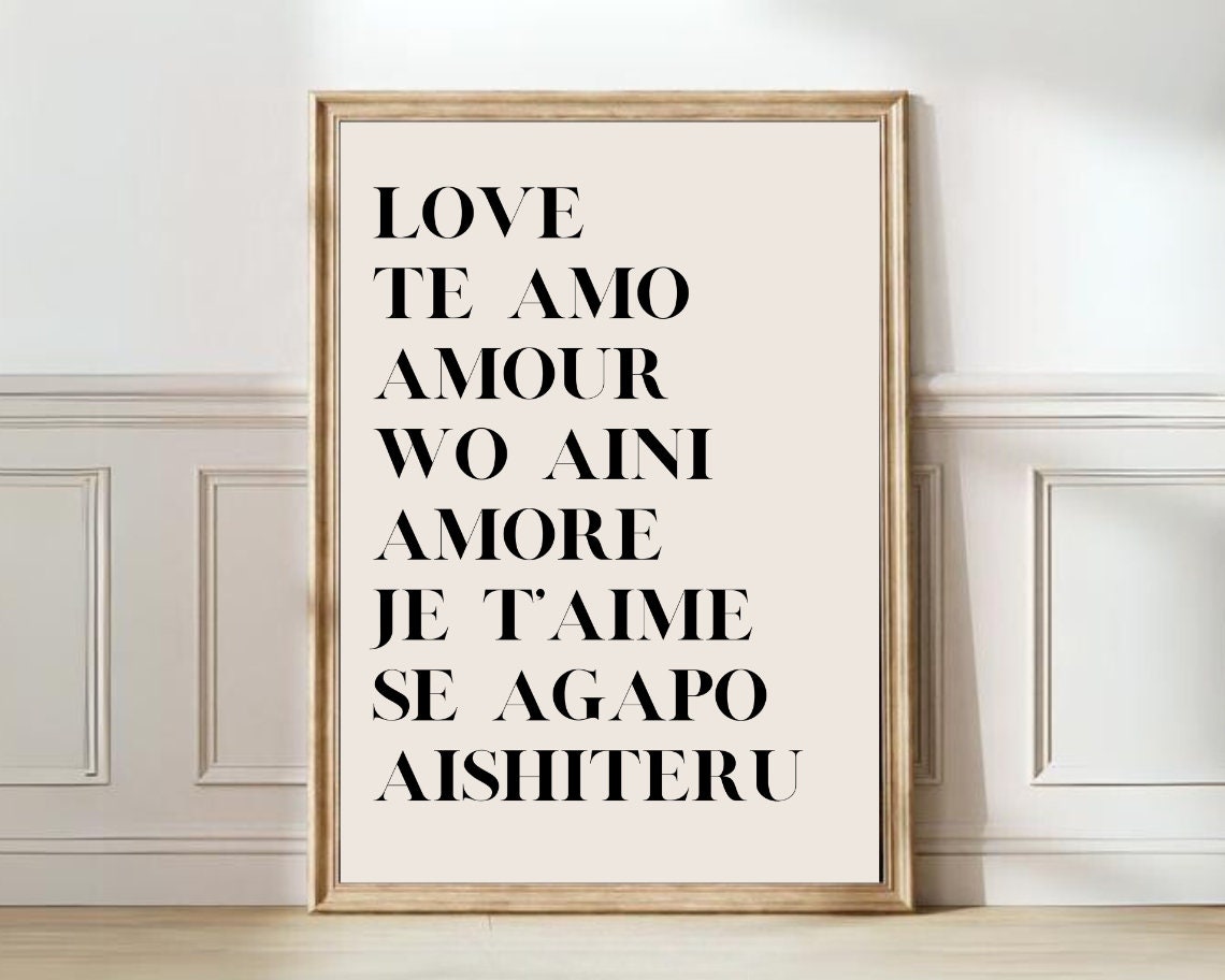 I Love You In Eight Languages Serif Typography Love Words Poster