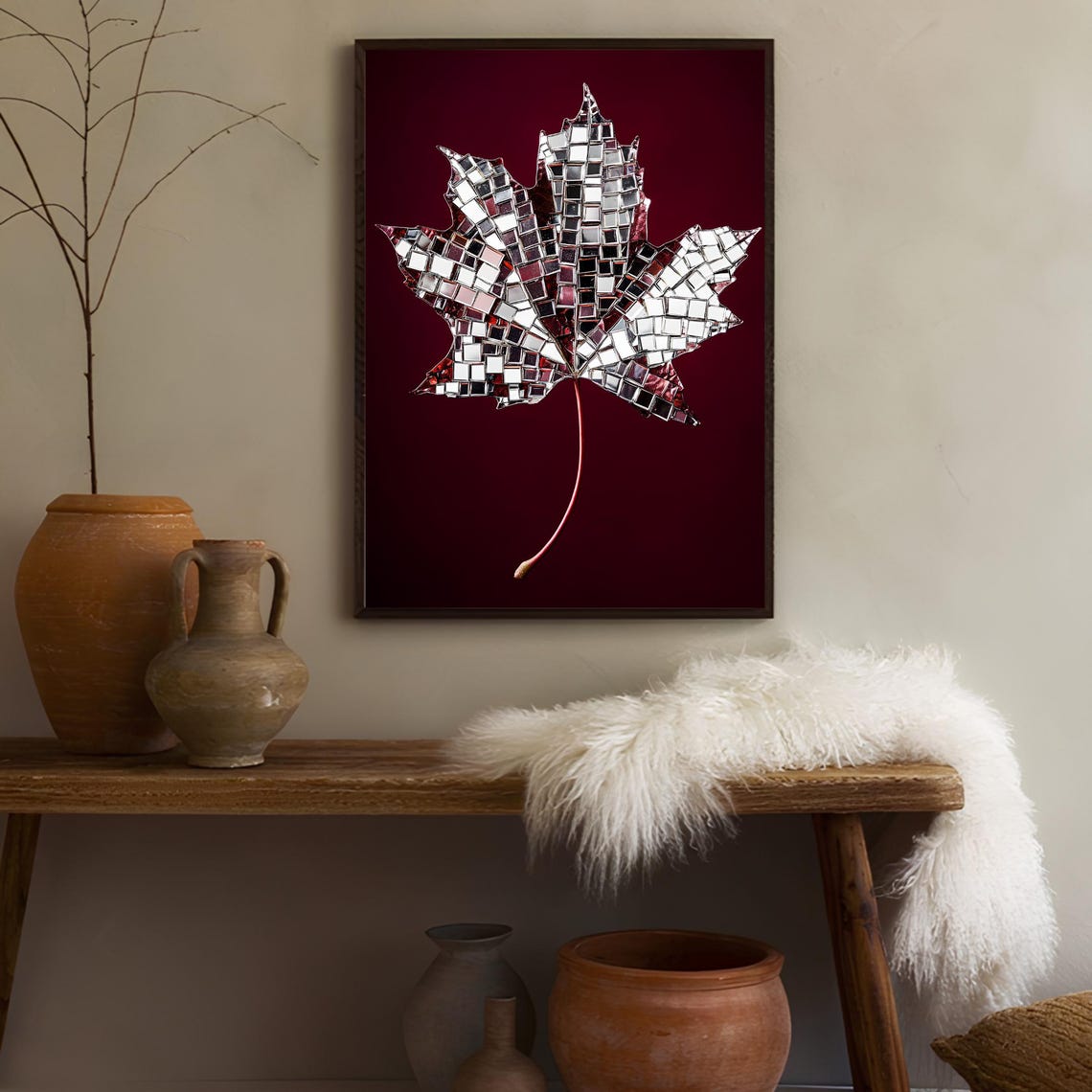 Disco Ball Maple Leaf Burgundy Fall Autumn Botanical Wall Art - Image 5