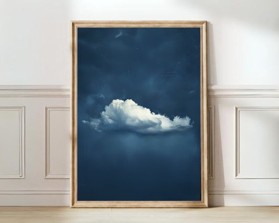 Indigo Cloud Print Moody Cloud Painting Indigo Wall Art Dark Blue Print Sky Print Vintage Painting Muted Print Maximalist Print