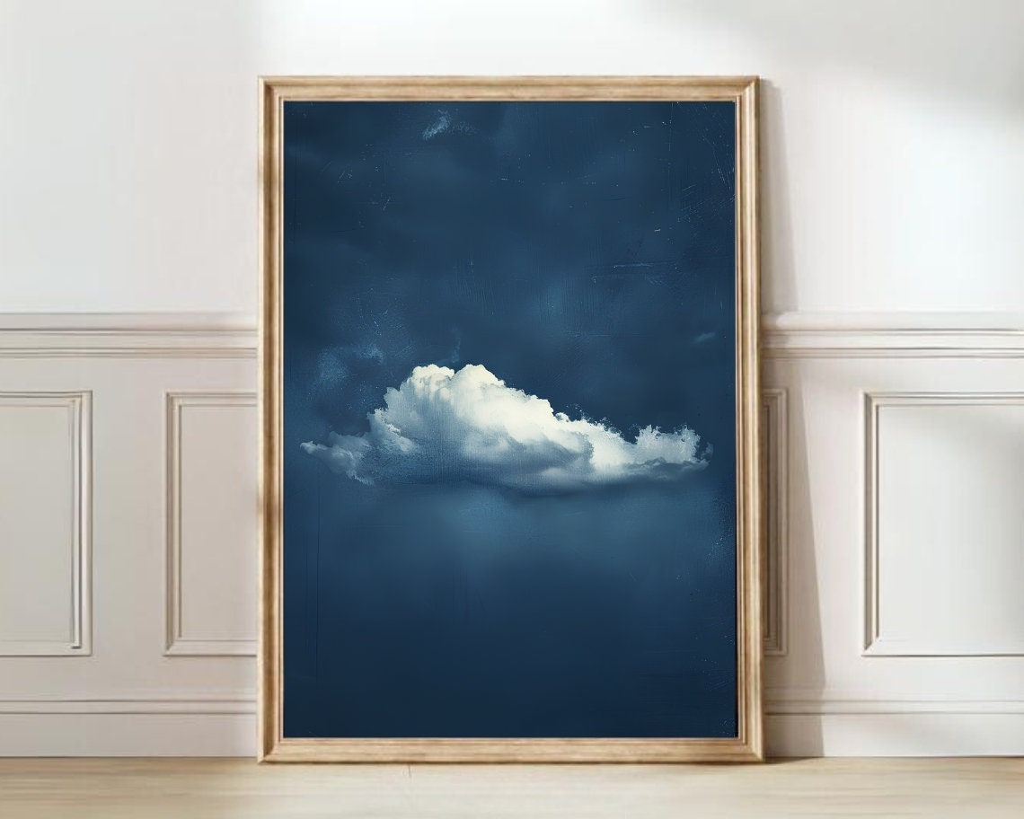 Indigo Cloud Moody Night Sky White Cloud Dark Blue Art Poster
