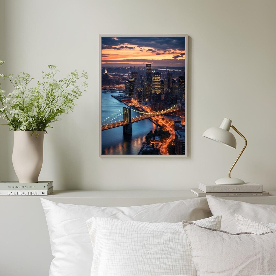 New York Brooklyn Bridge And Skyline At Dusk Photography Poster - Image 2