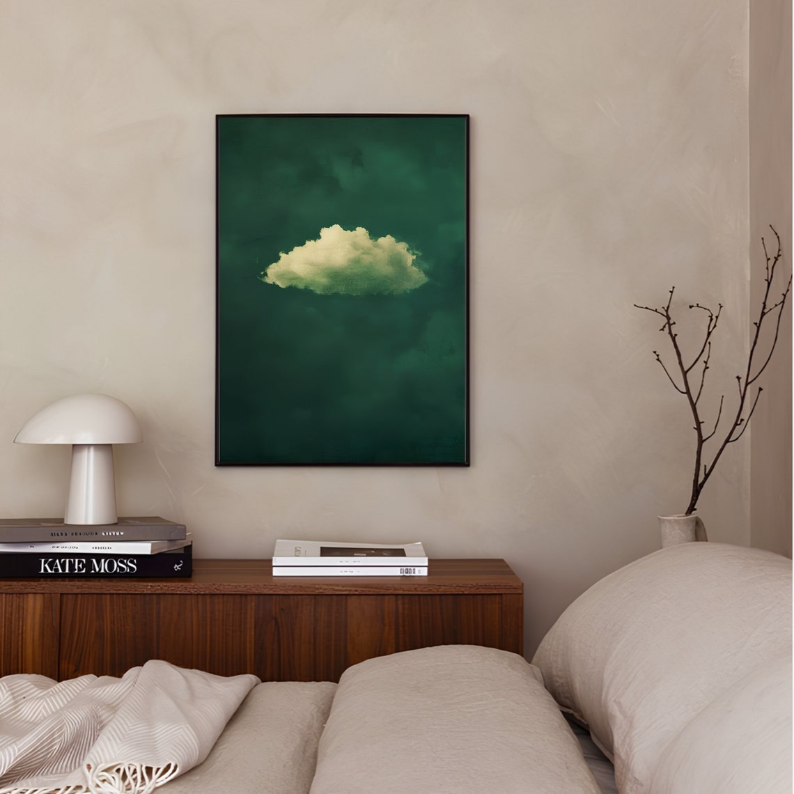 Moody Dark Green Cloud Vintage Sky Painting Emerald Wall Decor Print - Image 3