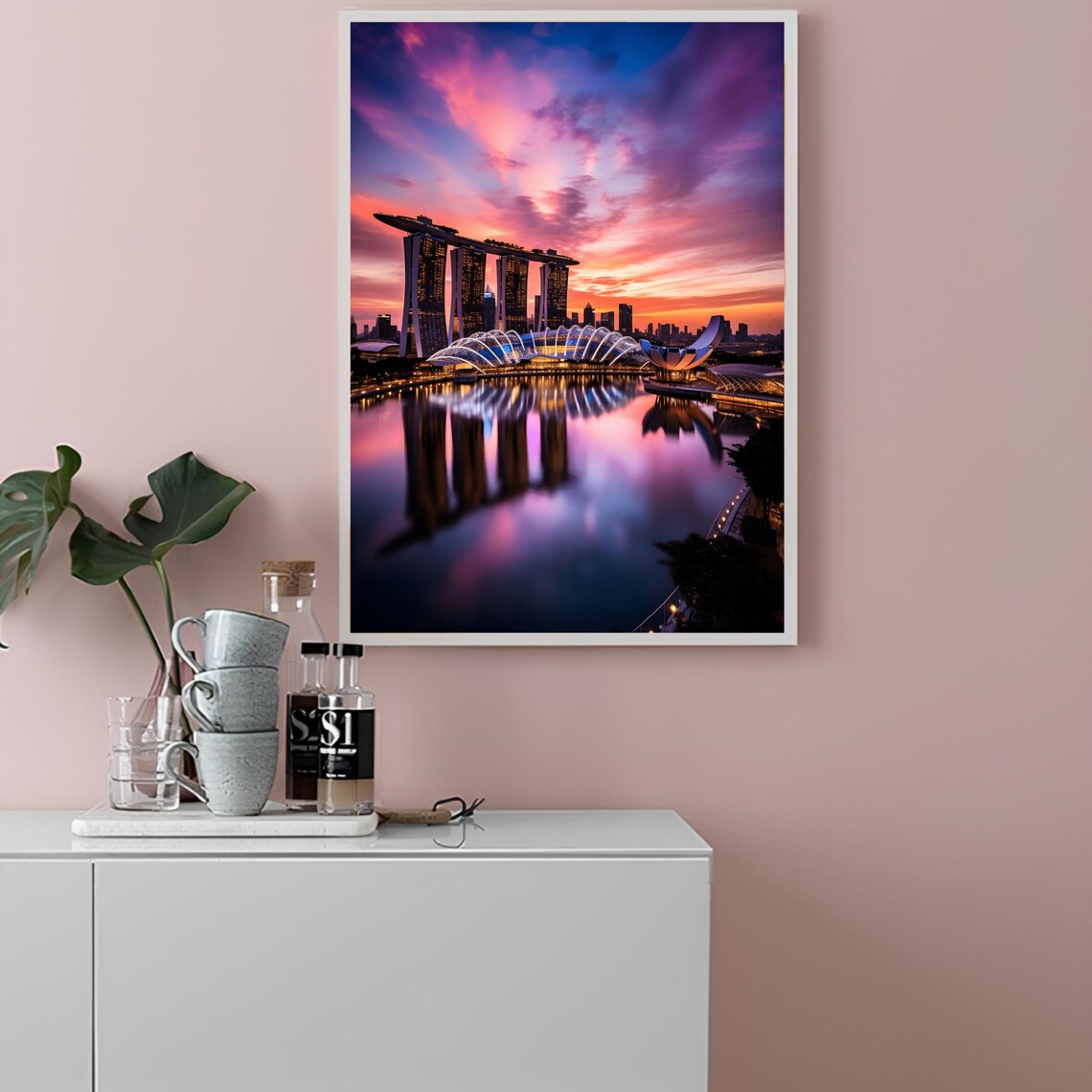 Singapore Marina Bay Sands Sunset Skyline Reflection Travel Art Poster - Image 2