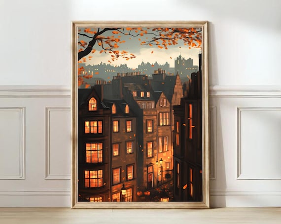 Edinburgh Illustration, Cozy Autumn Travel Print