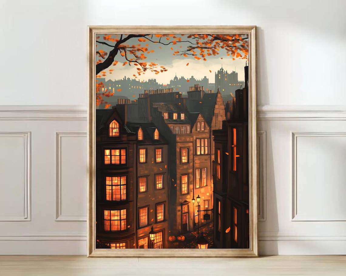 Edinburgh Illustration, Cozy Autumn Travel Print