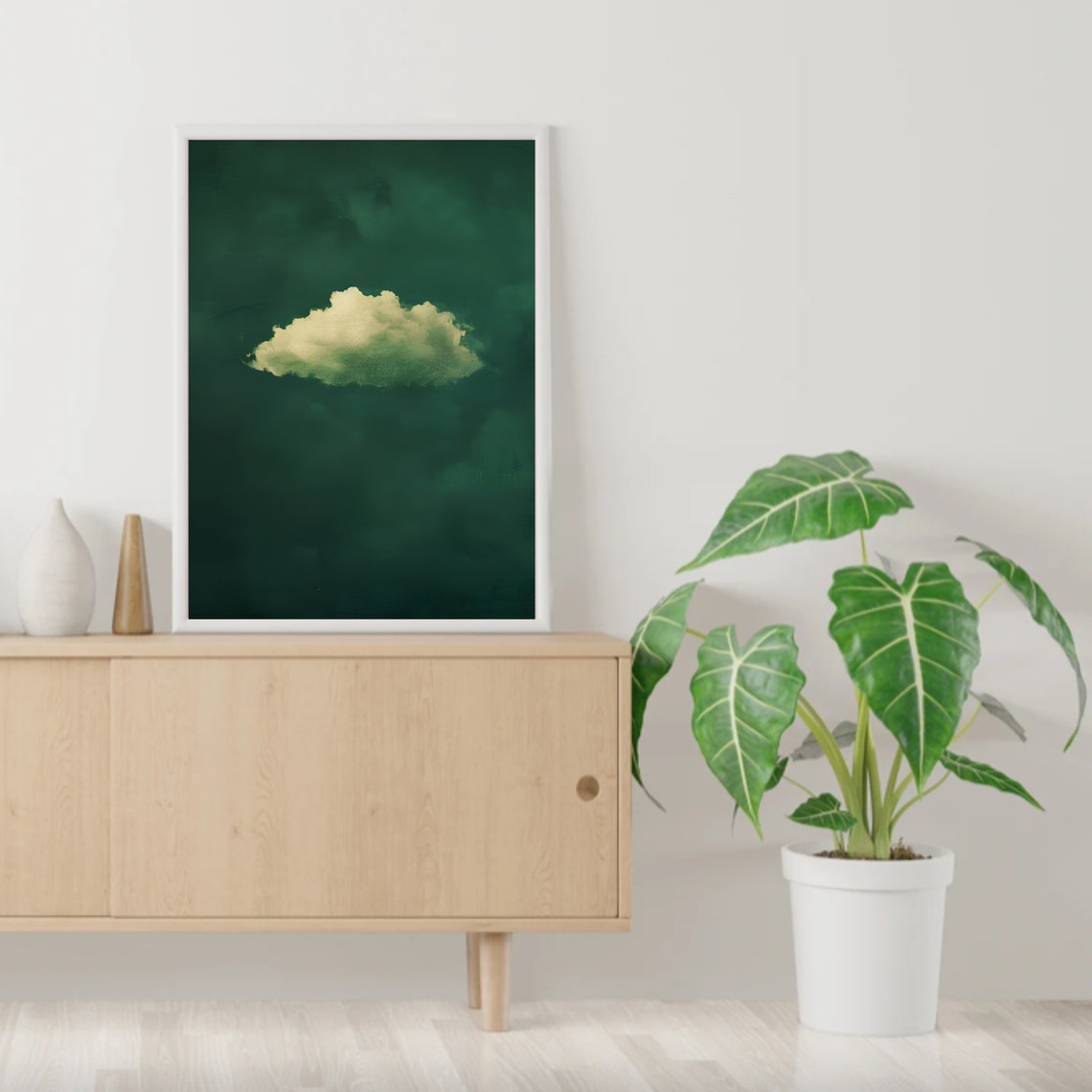 Moody Dark Green Cloud Vintage Sky Painting Emerald Wall Decor Print - Image 2