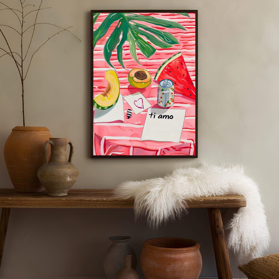 Colorful Summer Fruit Picnic With Ti Amo Note Kitchen Art Poster - Image 2
