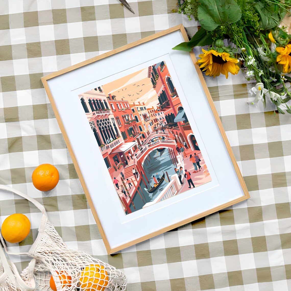 Venice Italy Grand Canal Bridge and Gondola Daytime Illustration Poster - Image 3