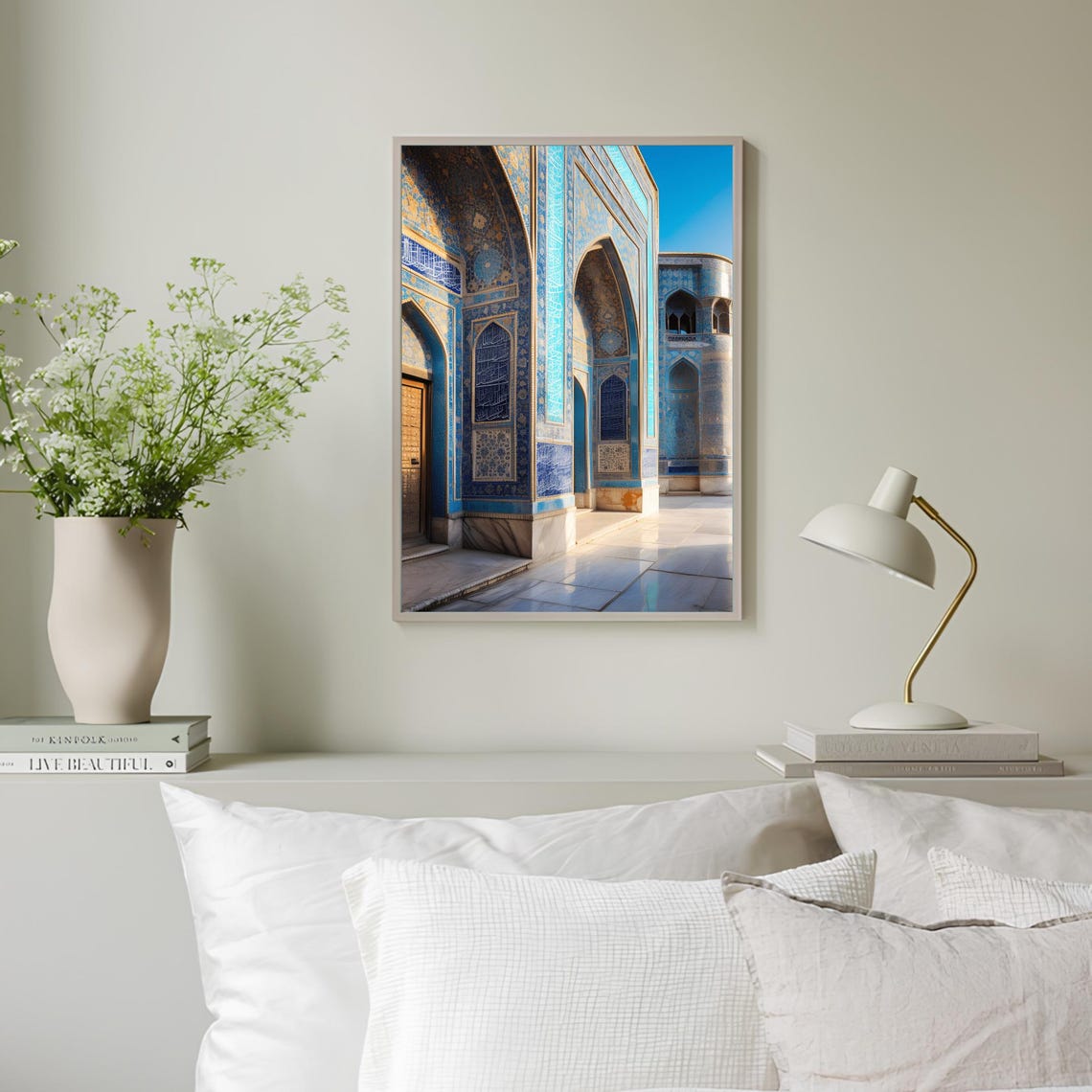 Ornate Blue Mosque Tilework Arches In Morning Light Art Poster - Image 3