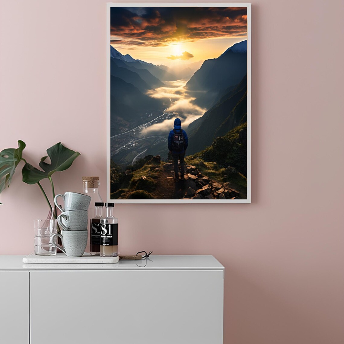 Sapa Vietnam Sunrise Hiker Misty Mountain Valley Travel Poster - Image 2