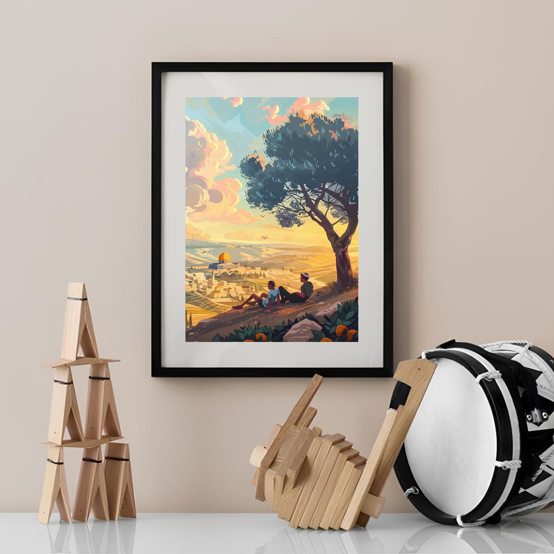 Jerusalem Old City Sunset Illustration With Dome Of The Rock Poster - Image 2