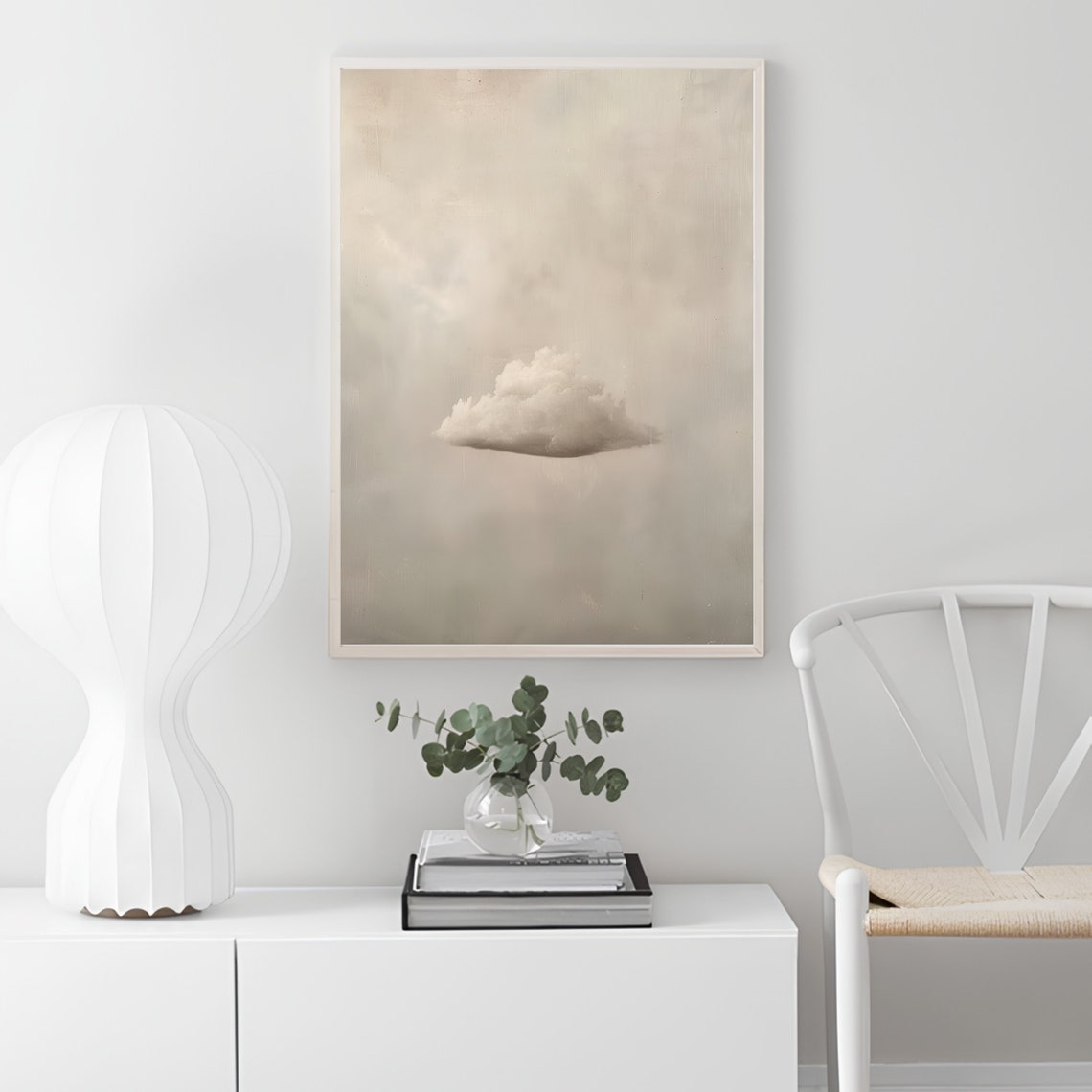 Single Beige Cloud In Minimalist Neutral Sky Painting Poster - Image 2