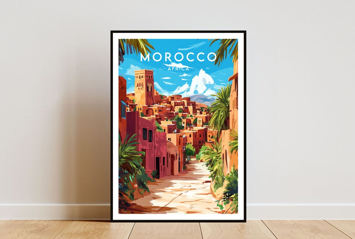 Morocco Travel Poster, Marrakesh Africa Wall Art