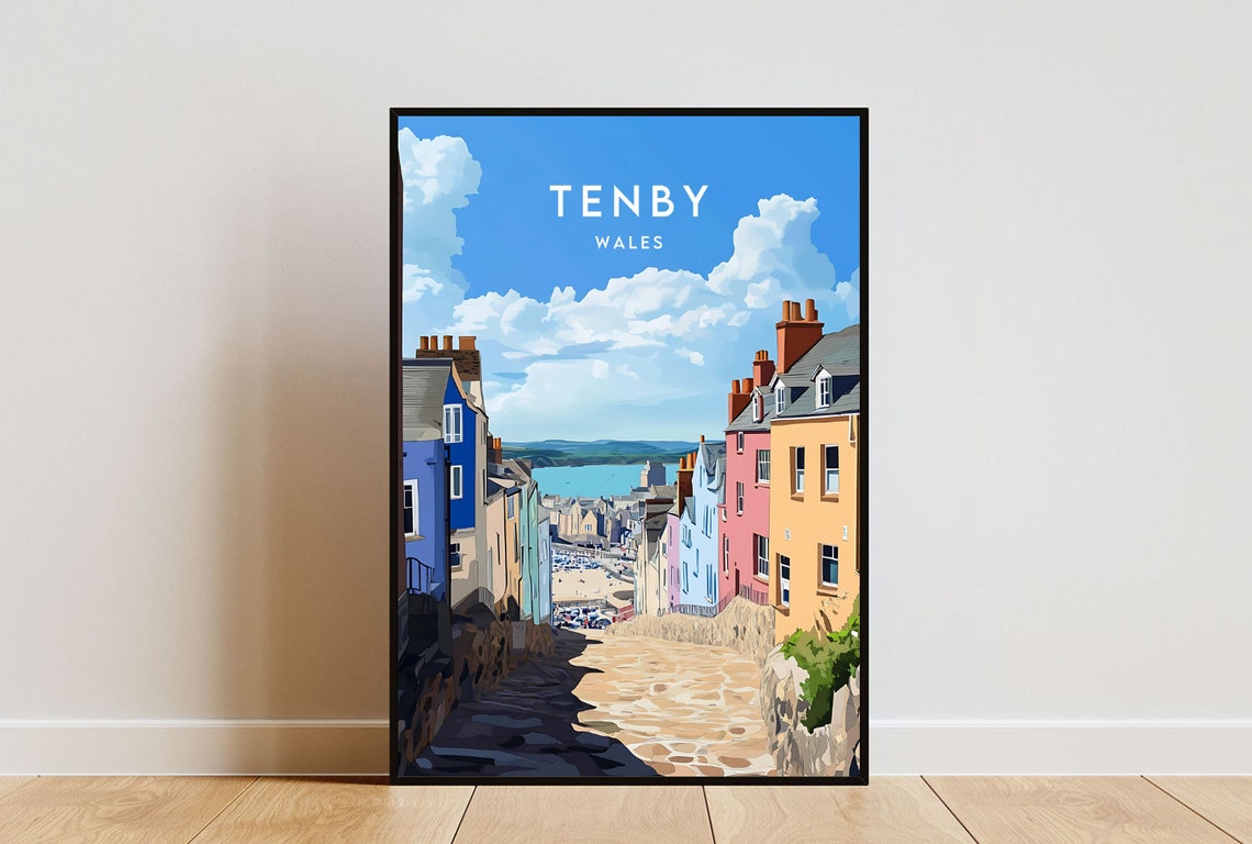 Tenby Travel Print Wales Tenby Poster Wales Poster Travel Wall Art Wales Print Poster Wales Europe Tenby Welsh Poster Print Uk