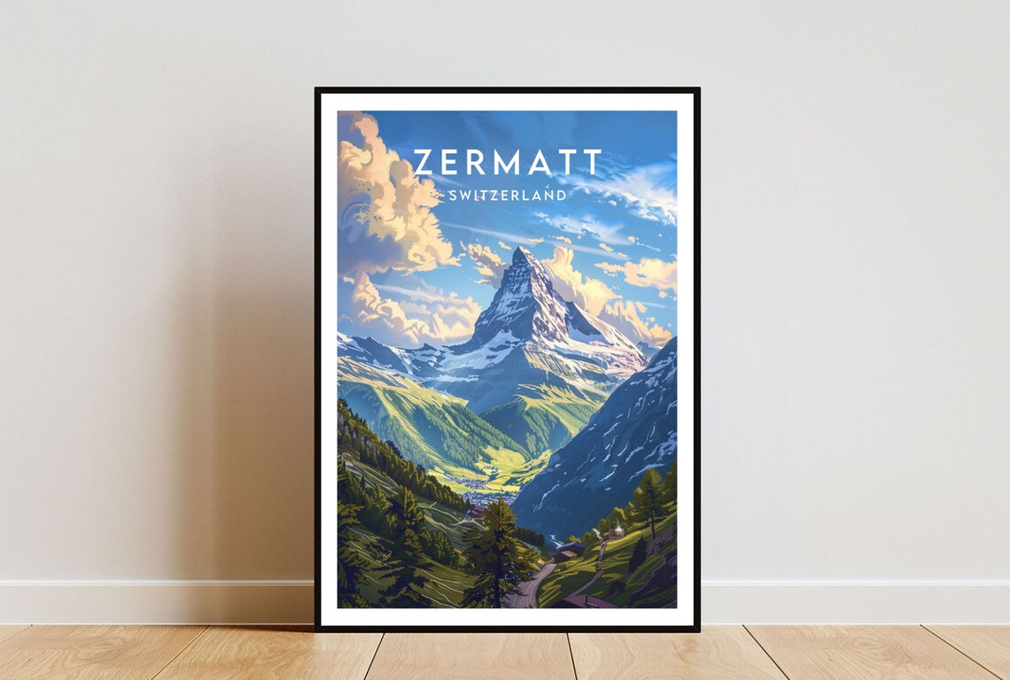 Zermatt Travel Poster, Switzerland Europe Wall Art