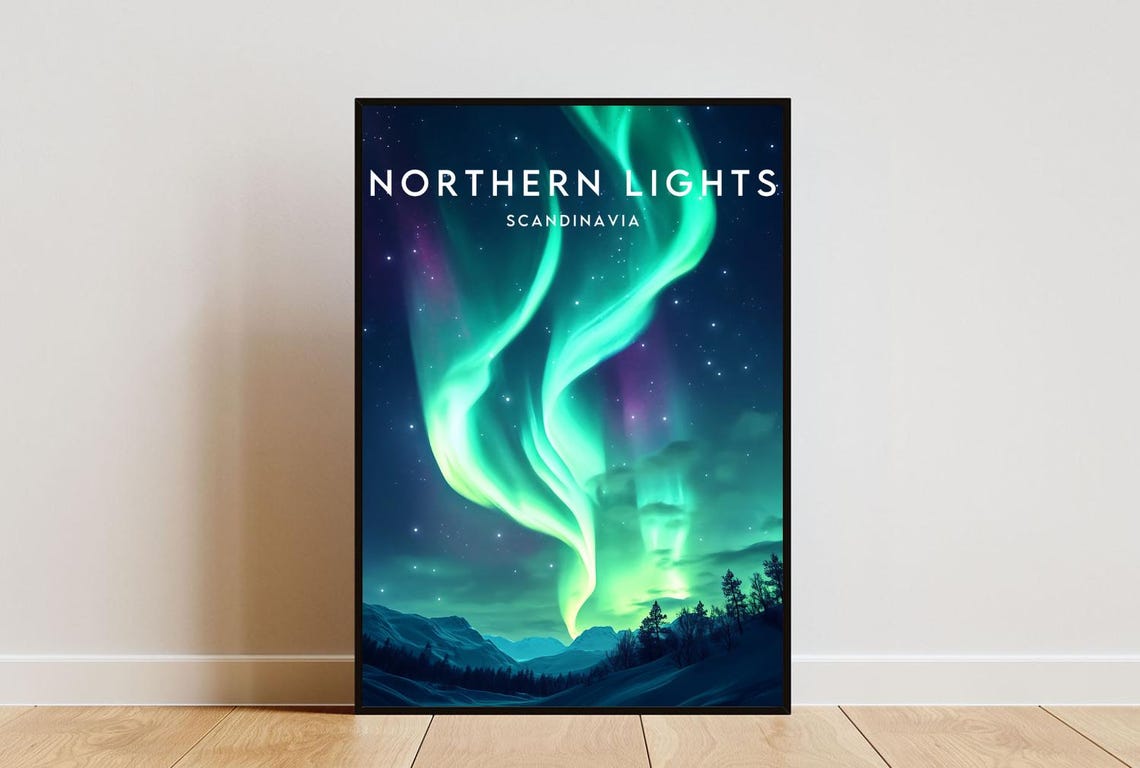 Northern Lights Travel Print Europe Europe Poster Northern Lights Poster Travel Wall Art Northern Lights Print Scandinavia Poster