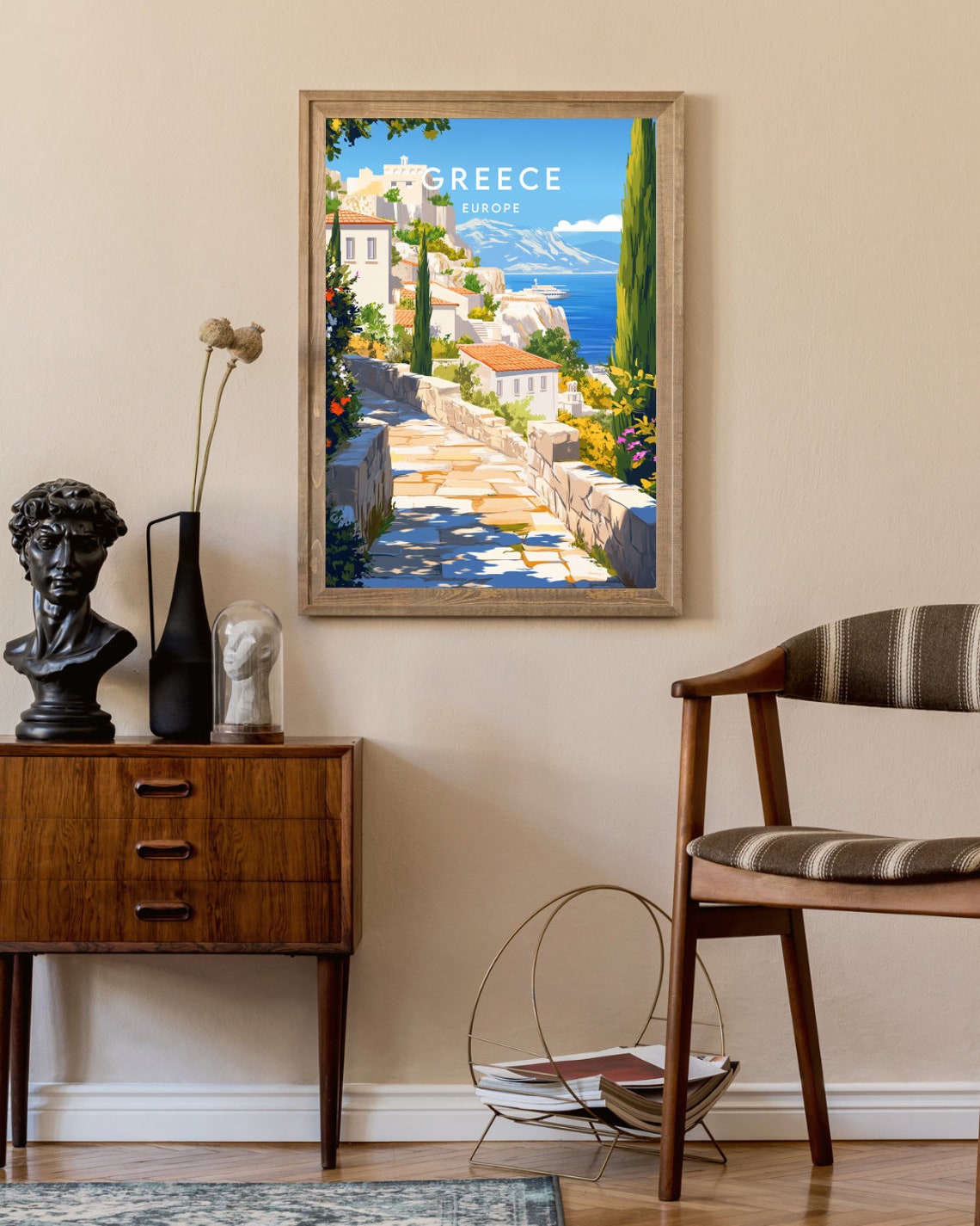 Greece Europe Coastal Hillside Village Sunny Blue Seaside Poster - Image 2