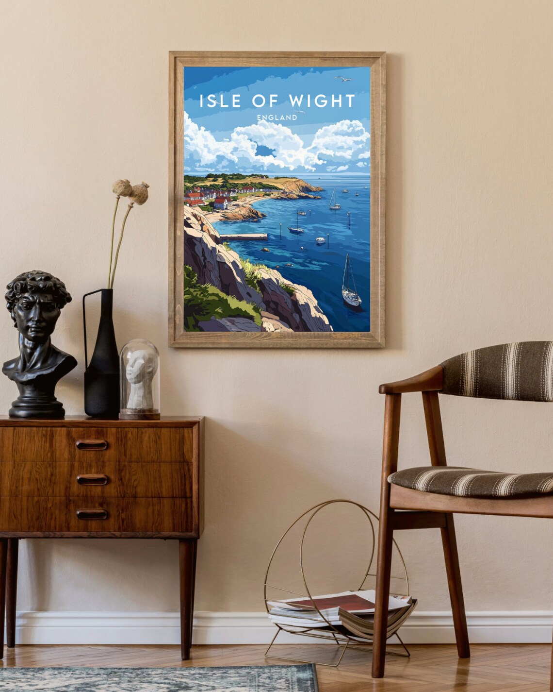 Isle of Wight England Coastal Harbor Boats Rocky Cliffs Poster - Image 2