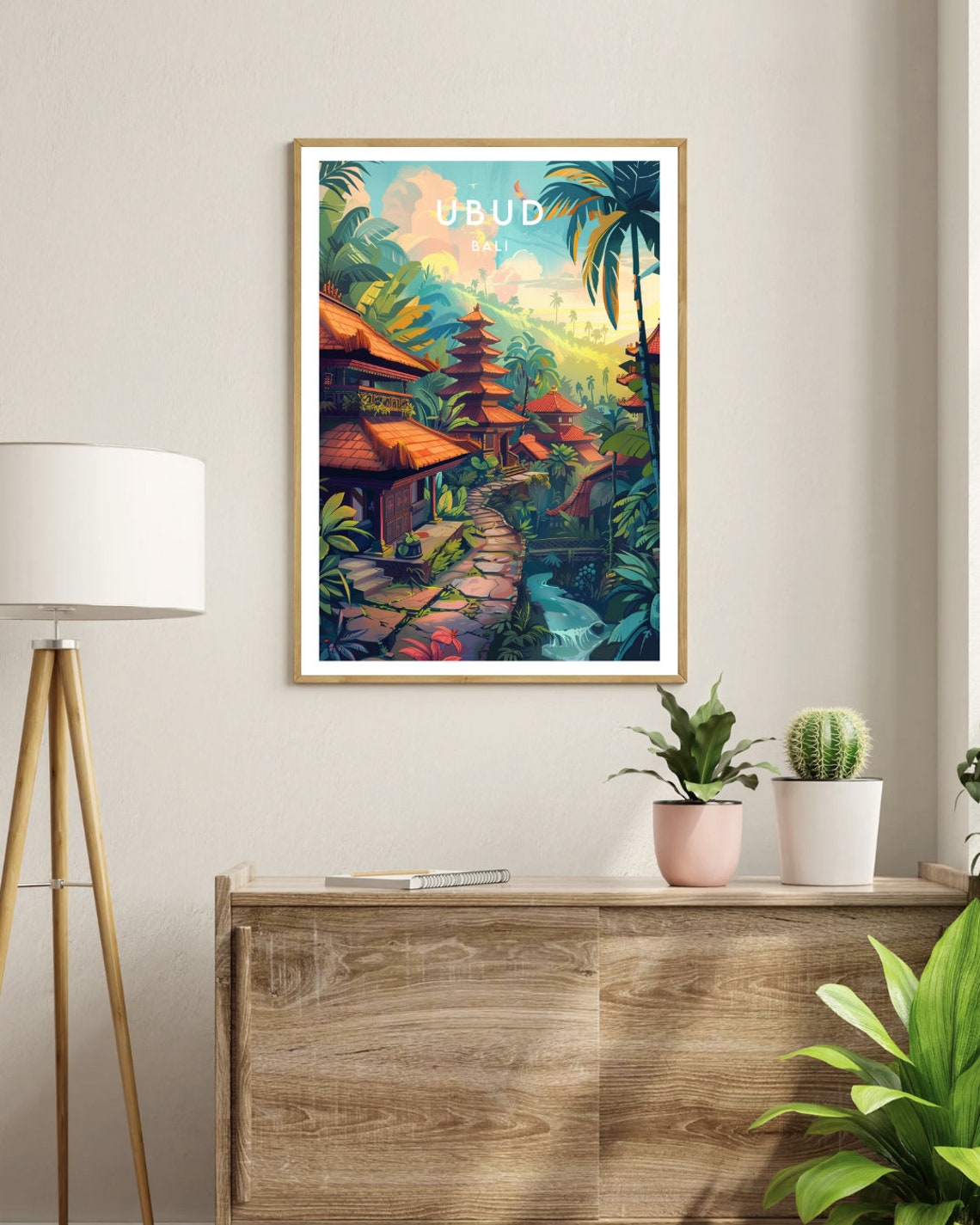 Ubud Bali Tiered Temple Jungle Stream Stone Path Travel Poster - Image 3