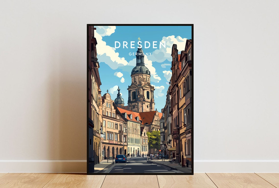 Dresden Germany Frauenkirche Baroque Dome Old Street Travel Poster