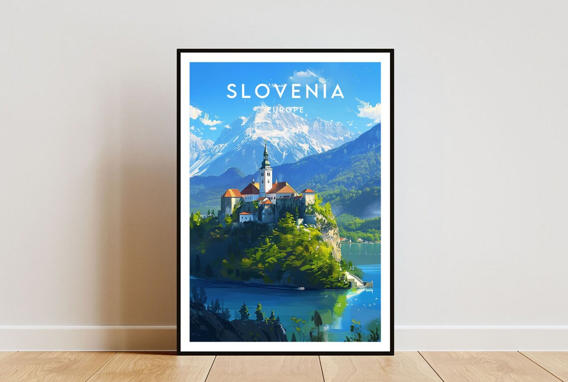 Slovenia Europe Lake Bled Island Church Alpine Travel Poster